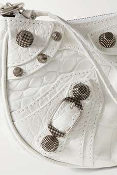 Balenciaga Le Cagole mini studded croc-effect leather shoulder bag white