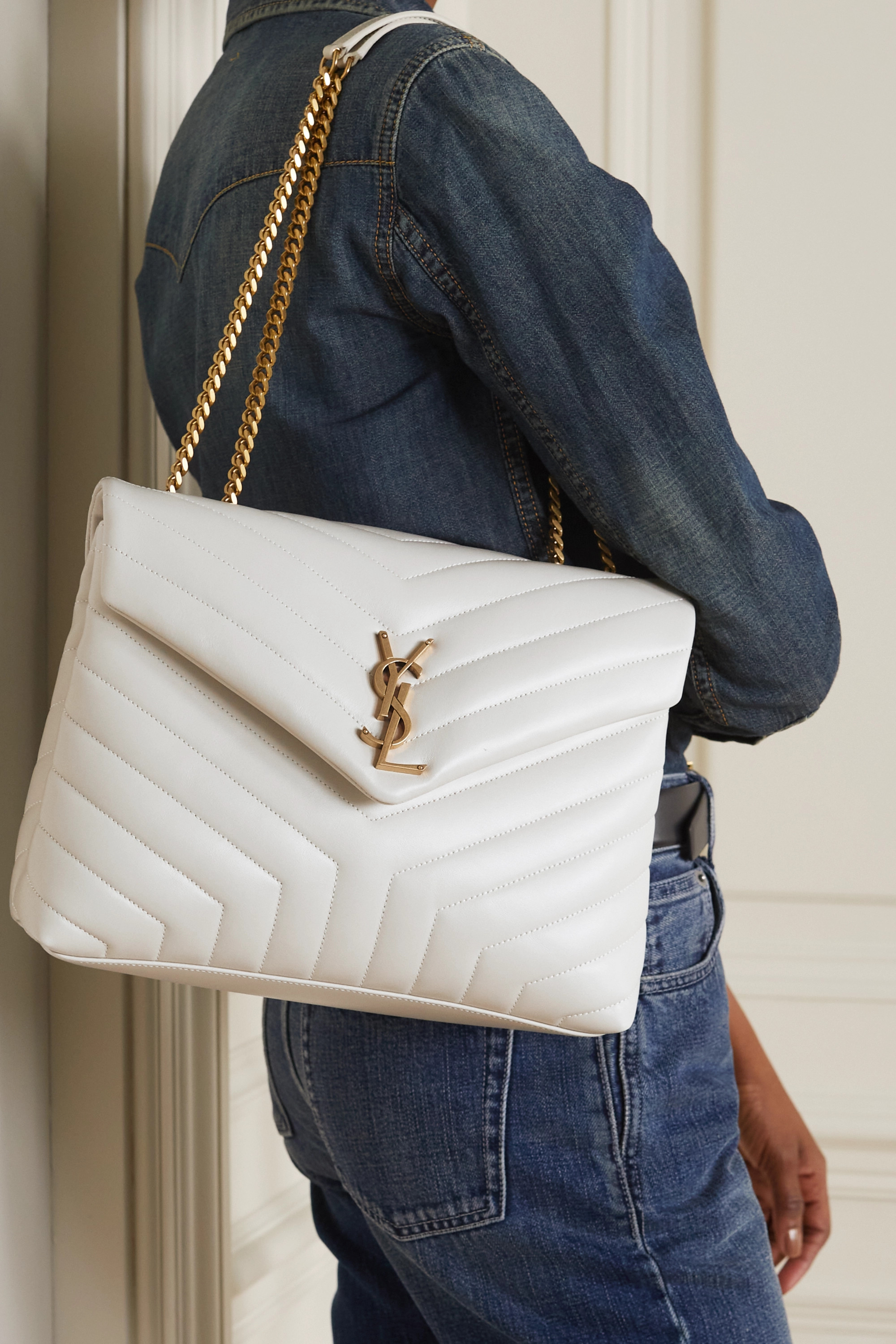 Saint Laurent YSL Loulou medium quilted leather shoulder bag white