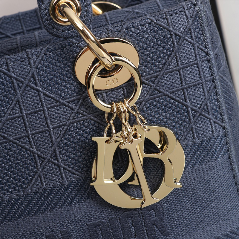 Dior The LADY D-LITE Bag Dark Denim Blue Cannage Embroidery M0565OREY_M61E