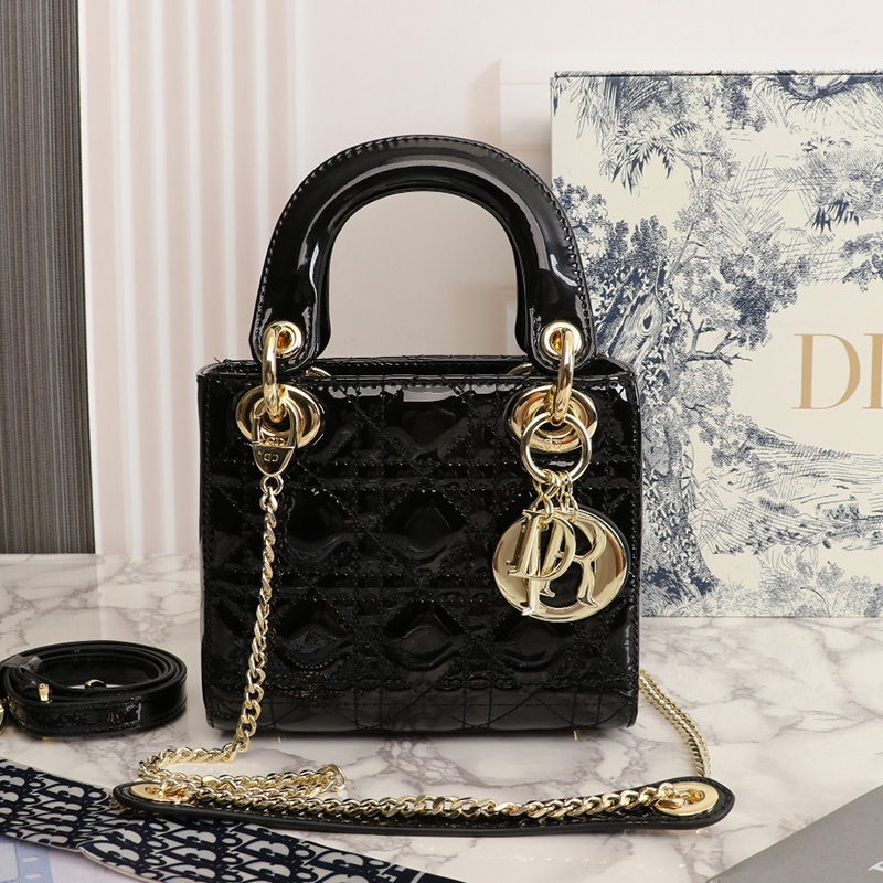 Dior The LADY DIOR Bag Black Patent Cannage Calfskin M0505OWCB_M900