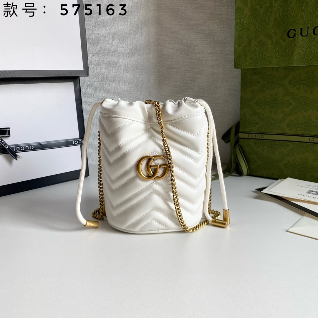 Gucci Marmont Drawstring Leather Bucket Bag