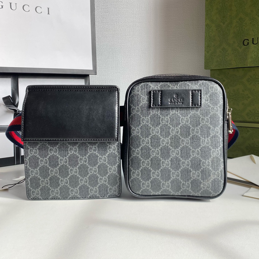 GUCCI Canvas & Leather Crossbody Waist Bag