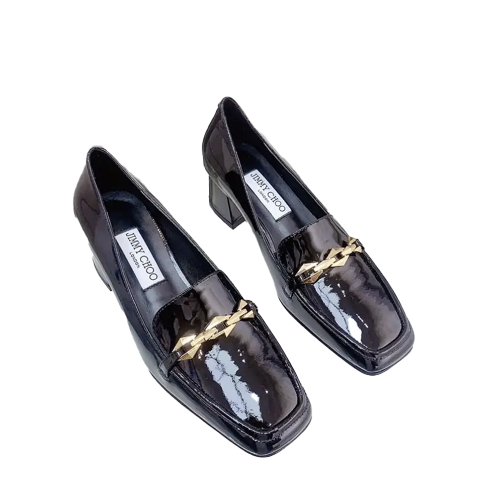 Jimmy Choo Patent Leather 5CM Thick Heel Slide Sandal