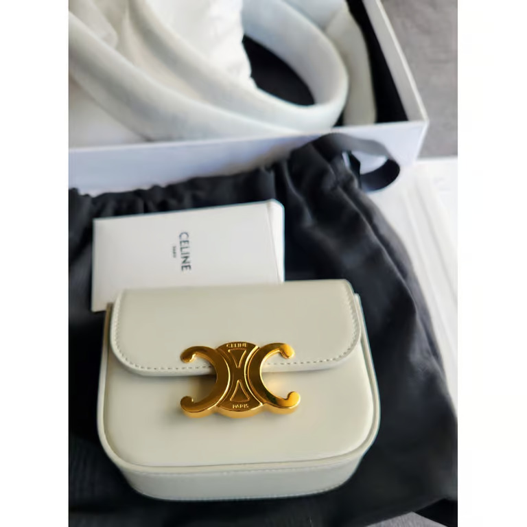 Celine MINI TRIOMPHE IN SHINY CALFSKIN white Very Rare Colour