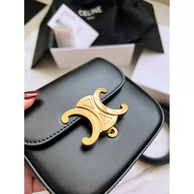 CELINE MINI TRIOMPHE IN SHINY CALFSKIN BLACK