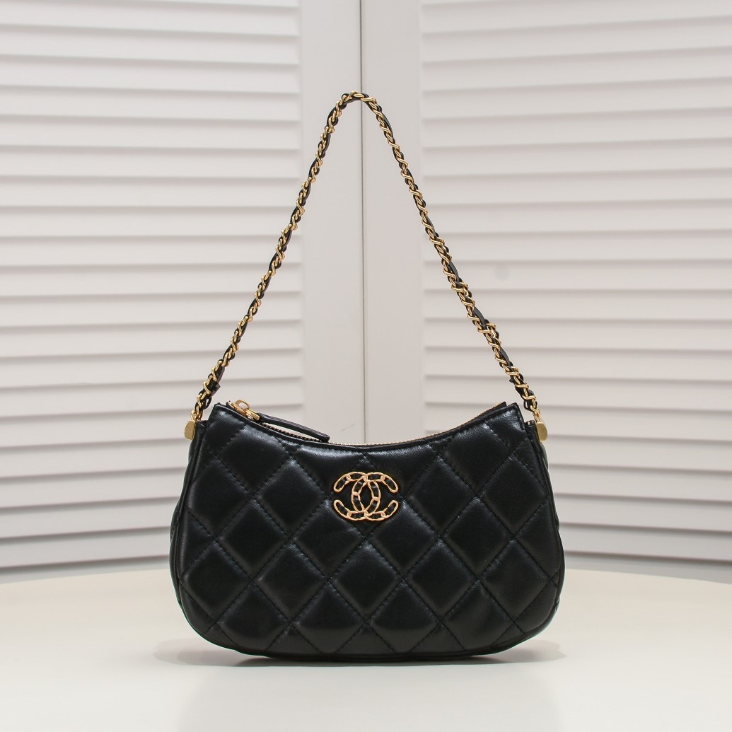 Chanel 23K Double C Hobo Chain Shoulder Bag Handbag