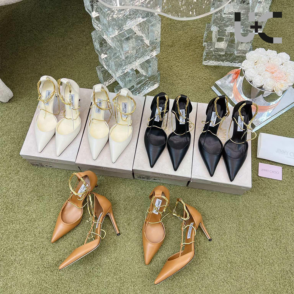 Jimmy Choo Sheepskin Spaghetti Strap Chain  Heels