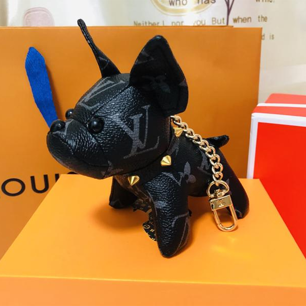 Old Flower French Bulldog Keychain Pendant