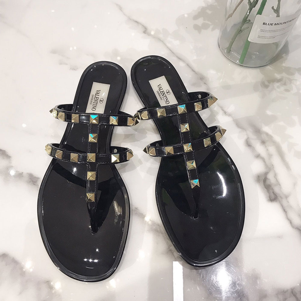 Valentino Rockstud Rubber Flat Flip Flops Slide Sandal