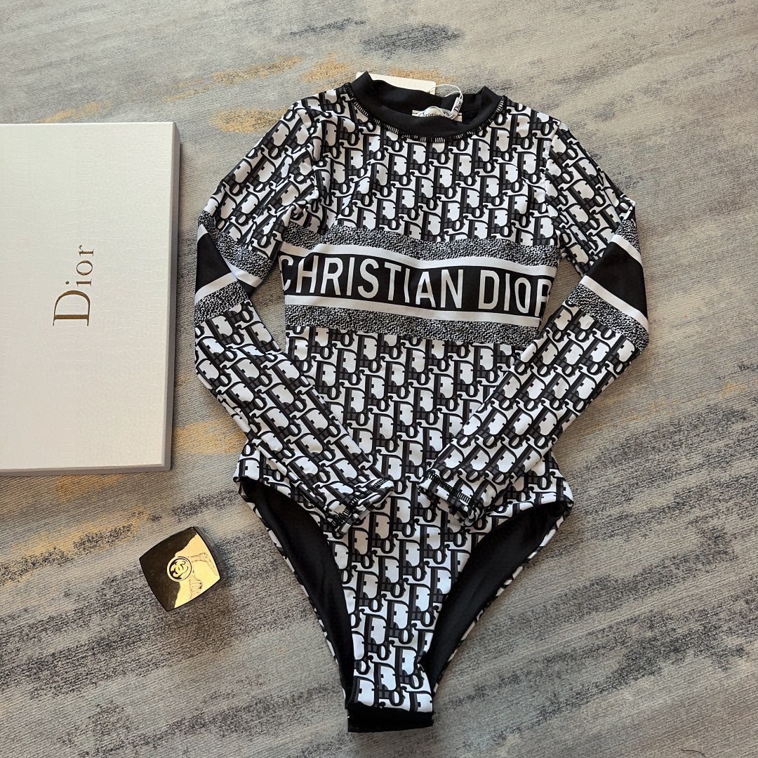Dior One-piece, Long-sleeved Swimsuit Swimwear