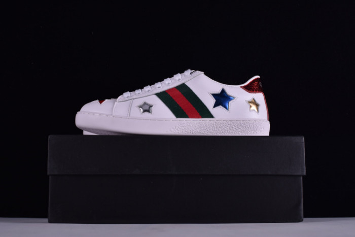 Gucci Ace Embroidered Low-Top Sneaker WITH COLORFUL STARS 431942-A38G1