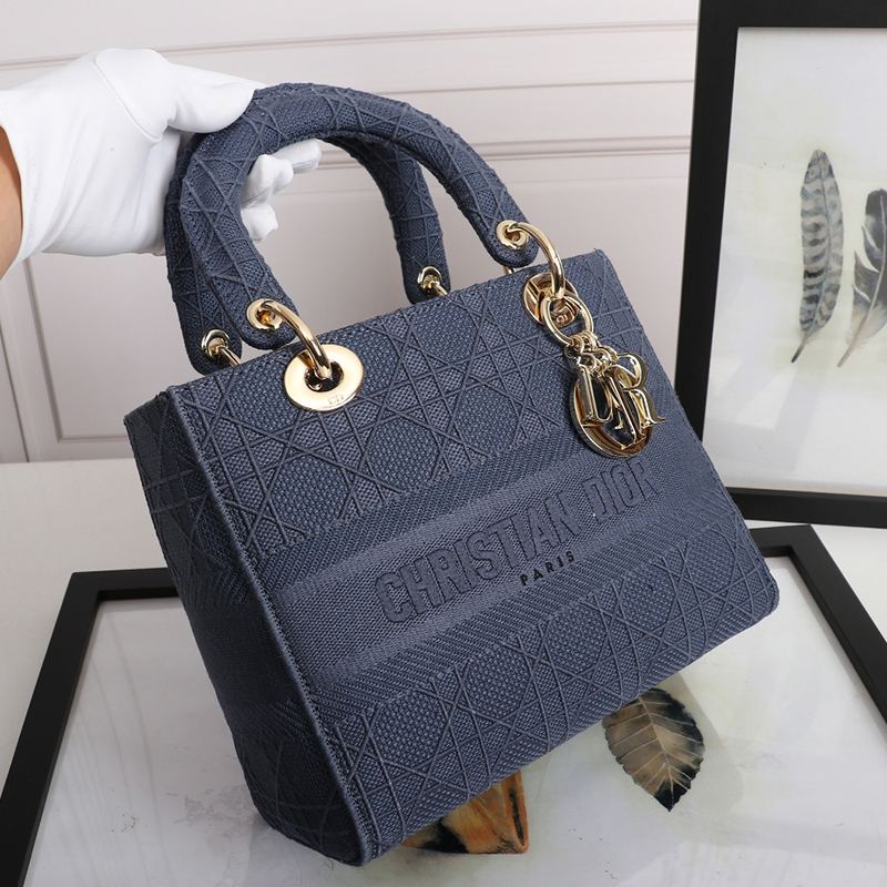 Dior The LADY D-LITE Bag Dark Denim Blue Cannage Embroidery M0565OREY_M61E