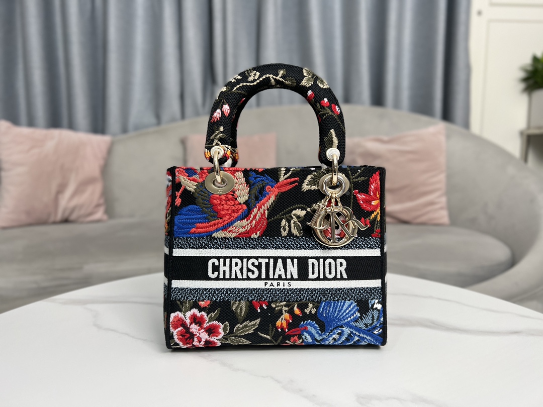 Dior Small Lady D-Lite Bag Black Multicolor Dior Birds Embroidery