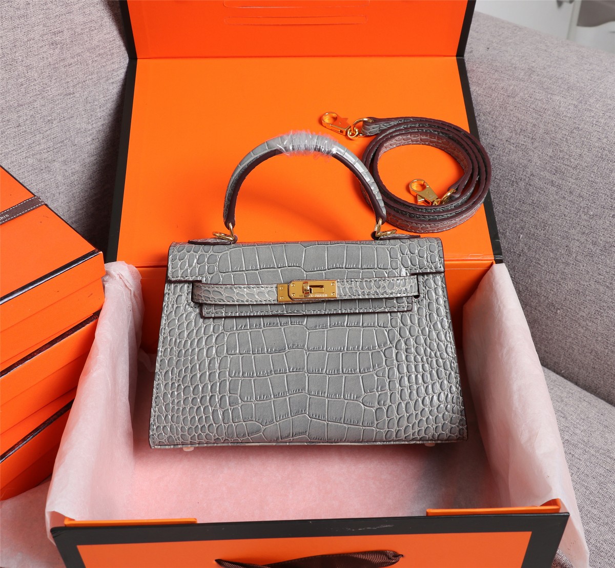 Hermes Kelly Gold Buckle Bag-Crocodile