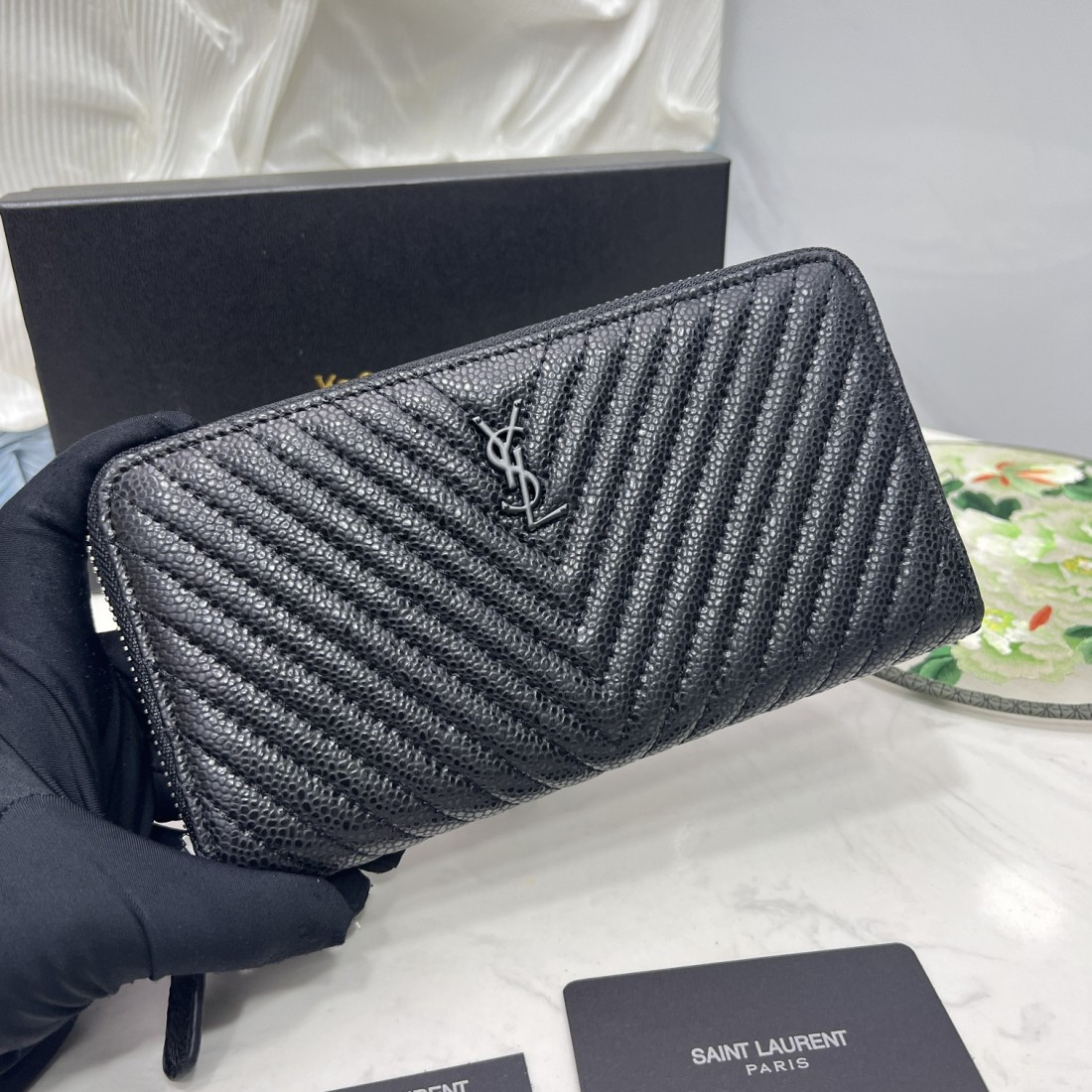 Saint Laurent YSL Caivar  Zipper Long Wallet