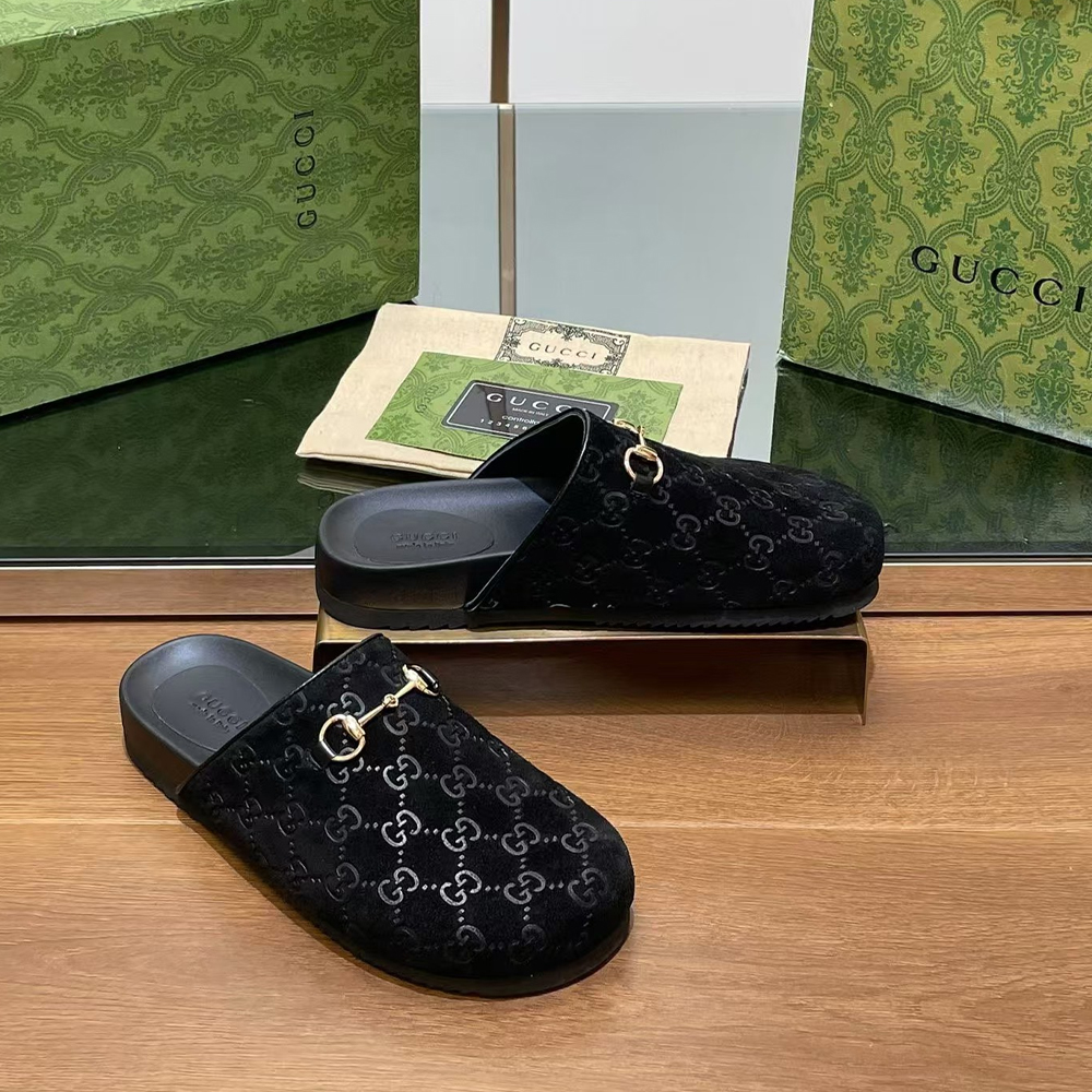 Gucci Horsebit GG suede mules