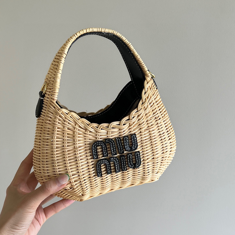 MIU MIU Hobo Woven Wicker Shoulder Bag Crossbody Bag