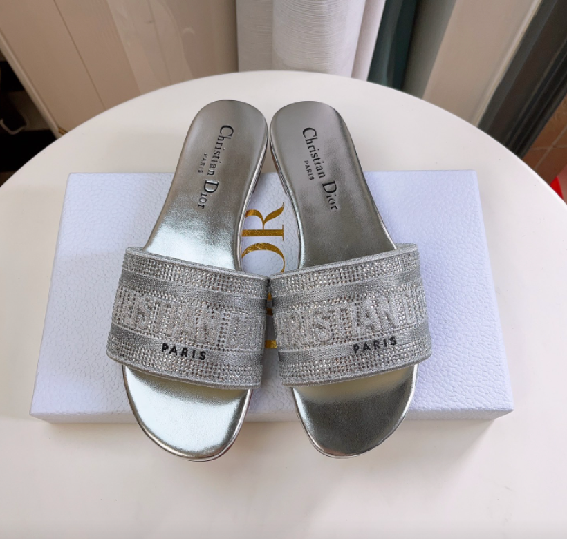 Dior DWAY Slide Slipper Sandals  With Diamonds