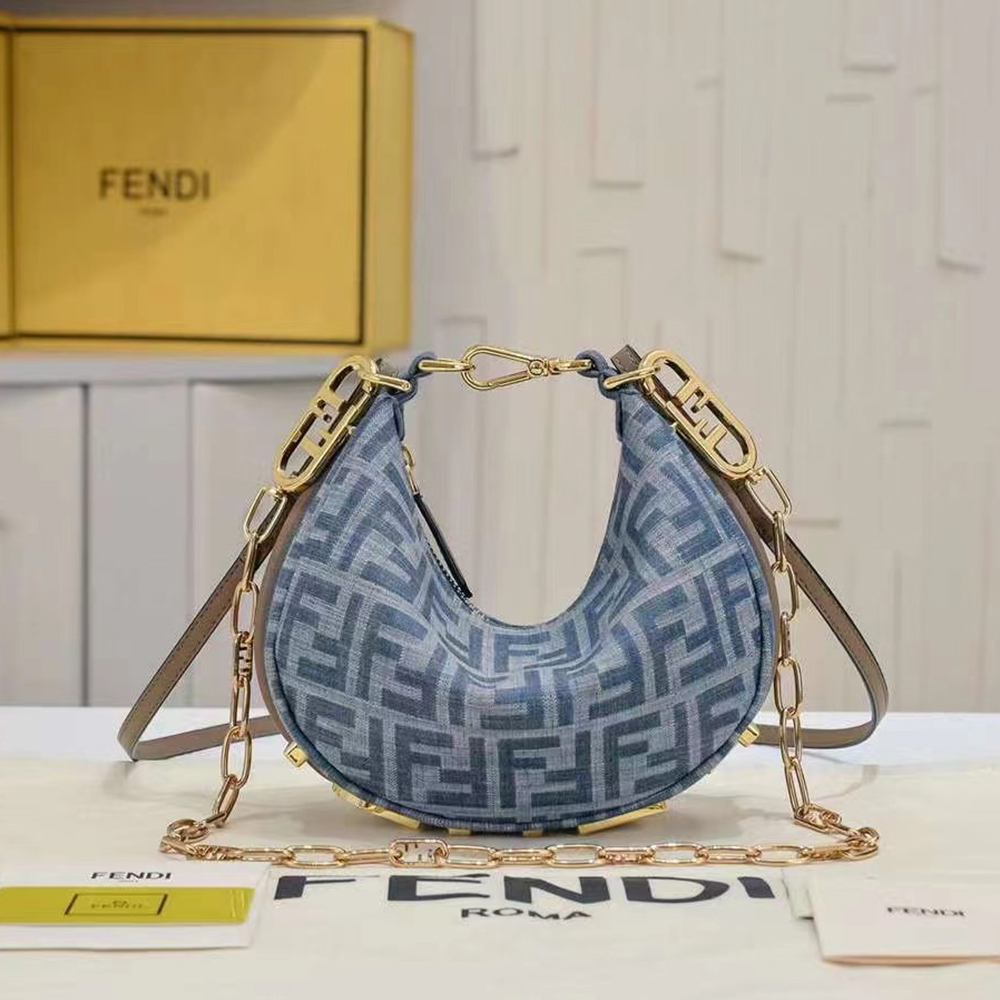 Fendi graphy Small Light blue FF denim fabric bag