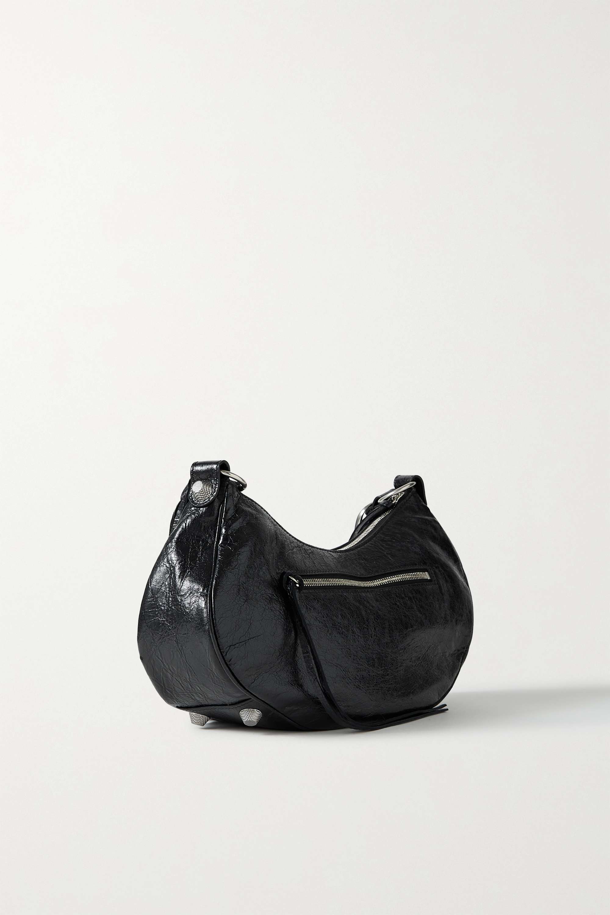 BALENCIAGA Le Cagole small studded crinkled-leather shoulder bag