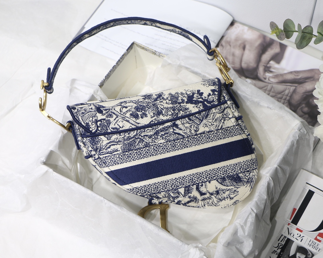 Dior Shoulder Bags SADDLE BAG Blue Toile de Jouy Embroidery M0446CTDT_M808