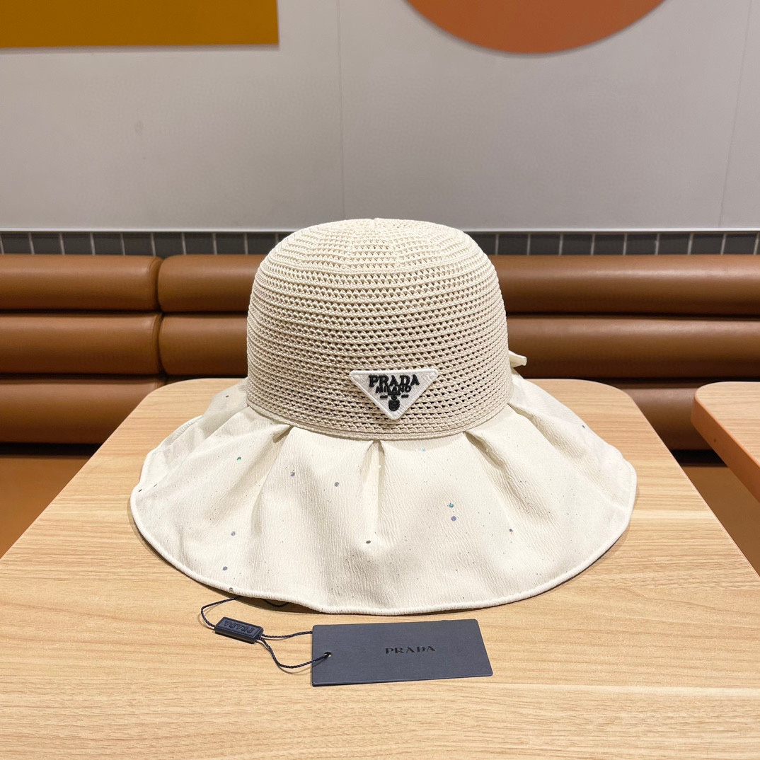 Prada Fisherman's Hat With Mesh Bow Sunhat
