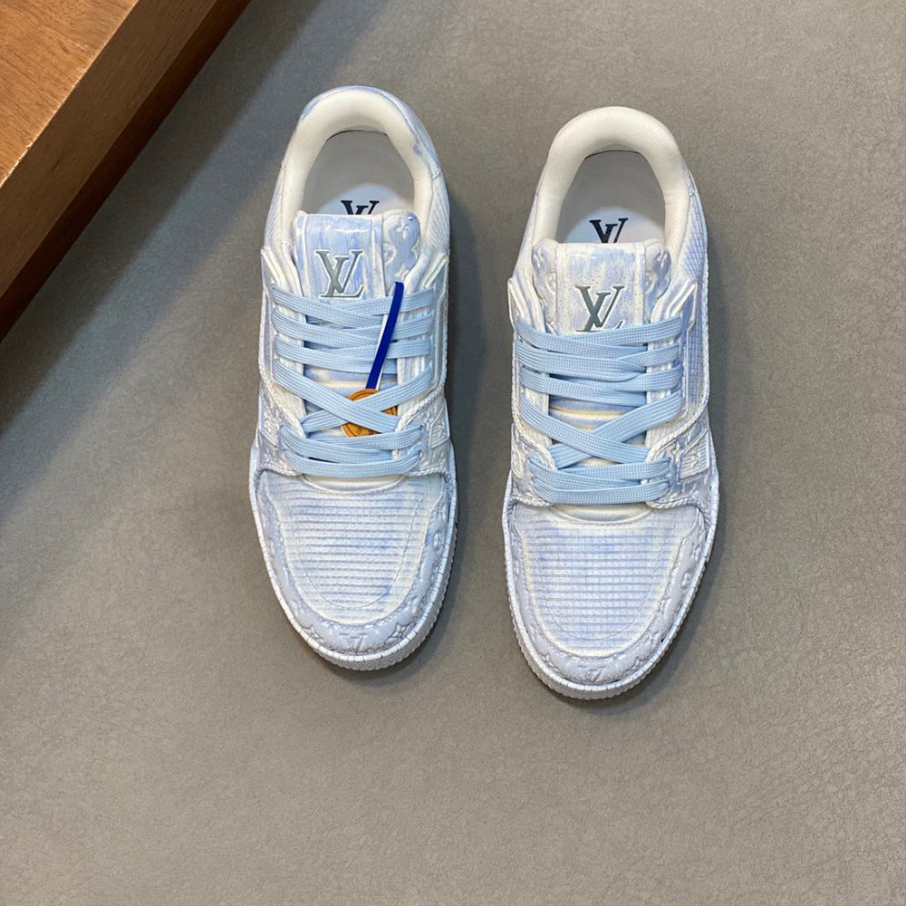 Louis Vuitton LV Trainer Croc-Embossed Denim Sneaker