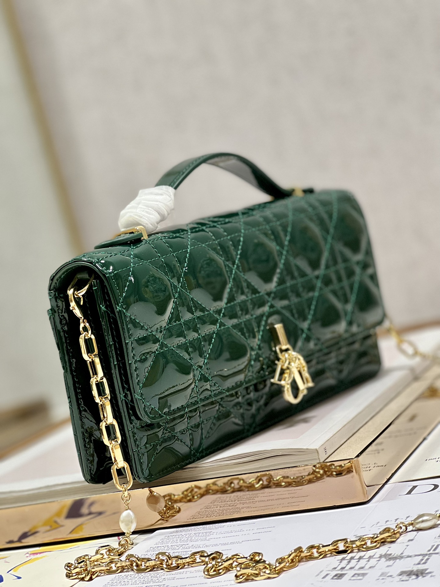 Dior Miss Mini Bag Rose Pine Green Patent Cannage Calfskin