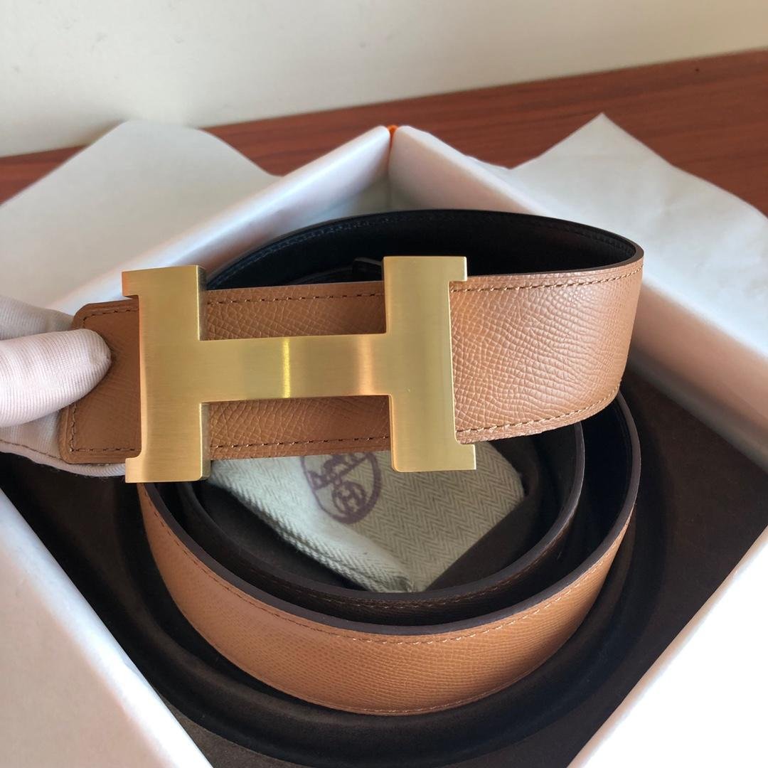 Hermes Mini Constance Guillochee Belt Buckle & Reversible Brown For Women, Women Belt 380MM