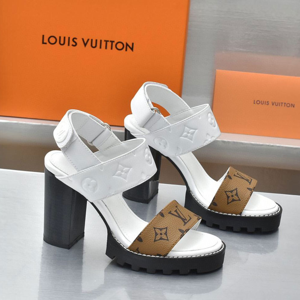 Louis Vuitton LV Leather Chunky Heel Velcro Slide Sandal