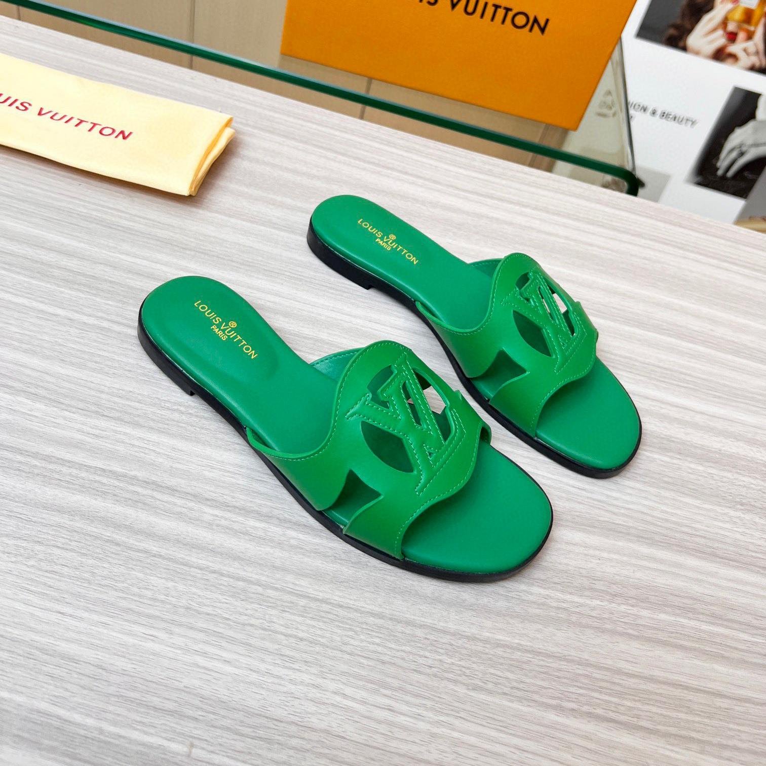 Louis Vuitton LV Lsola Leather Flat Aandals Slide Sandal
