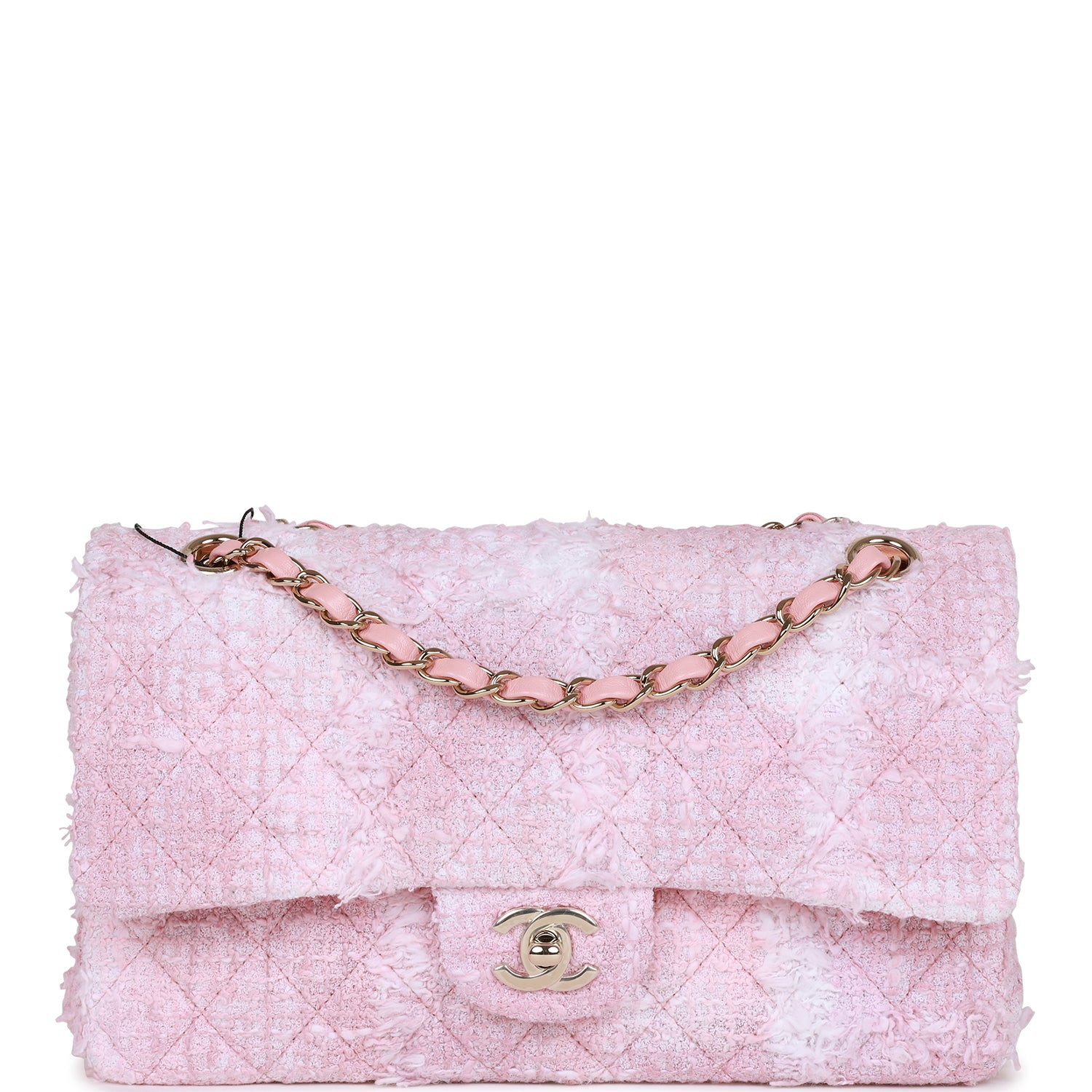 Chanel Classic Flag Bag Medium Classic Double Flap Bag Rose Sakura Tweed Light Gold Hardware