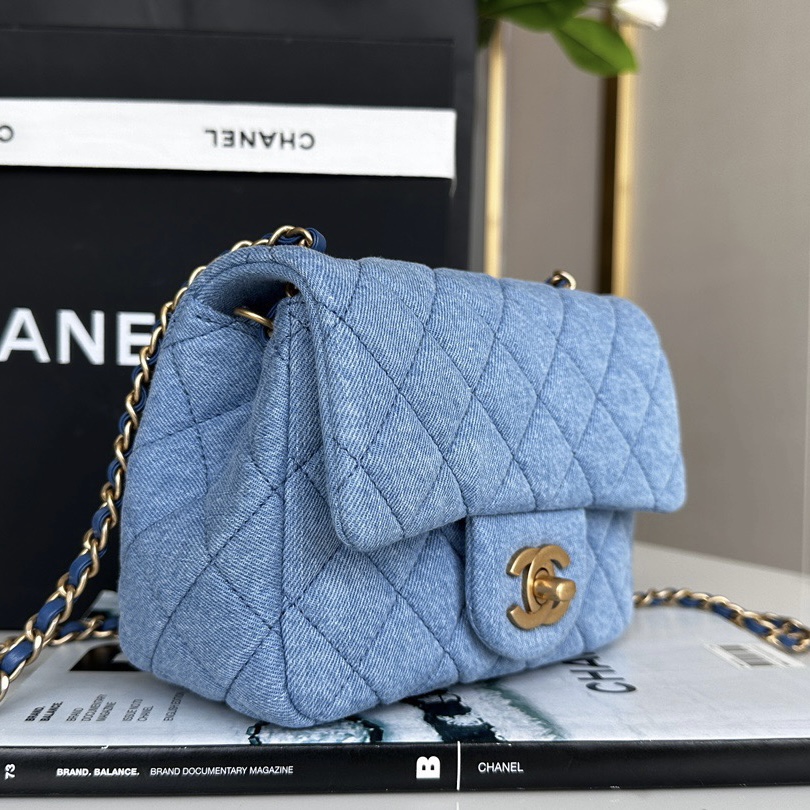 Chanel Classic Flag Bag Quilted Denim 20CM