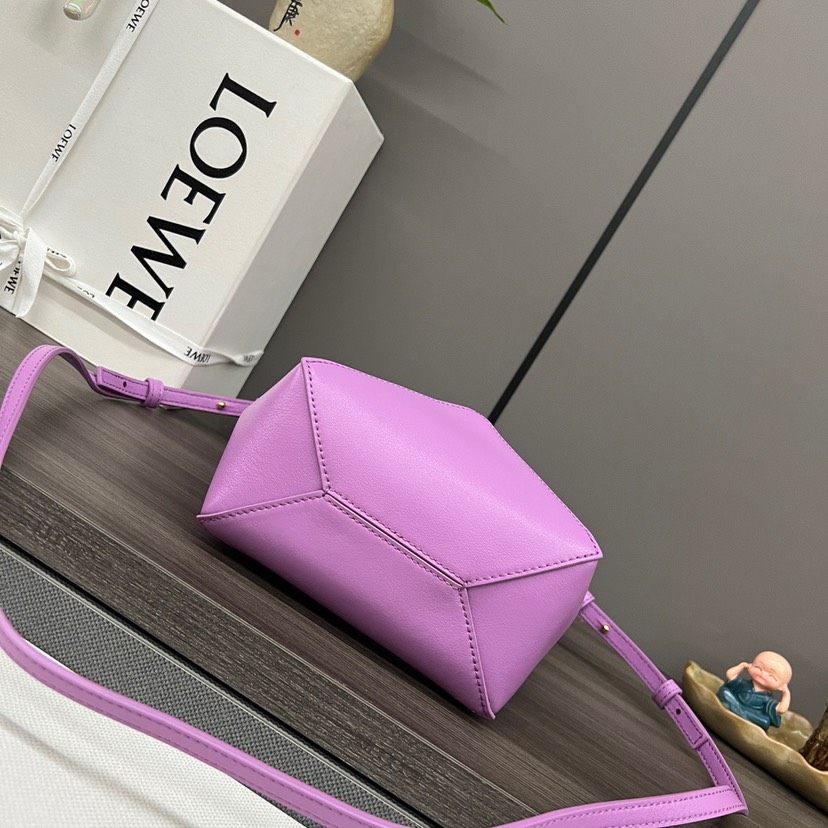 Loewe Mini Puzzle Fold Tote in shiny calfskin Purple