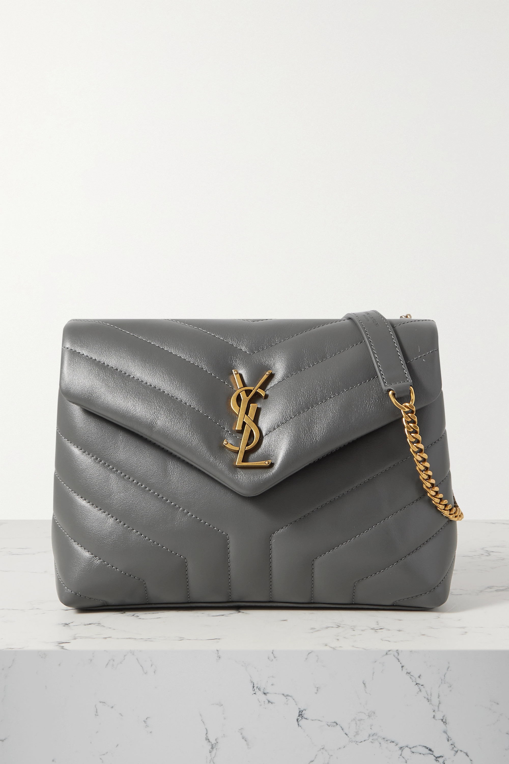 Saint Laurent YSL Loulou small quilted leather shoulder bag grey