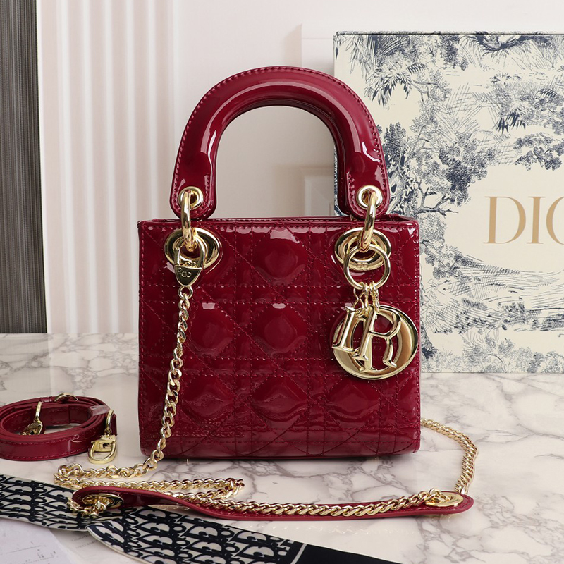 Dior The LADY DIOR Bag Cherry Red Patent Cannage Calfskin M0505OWCB_M323