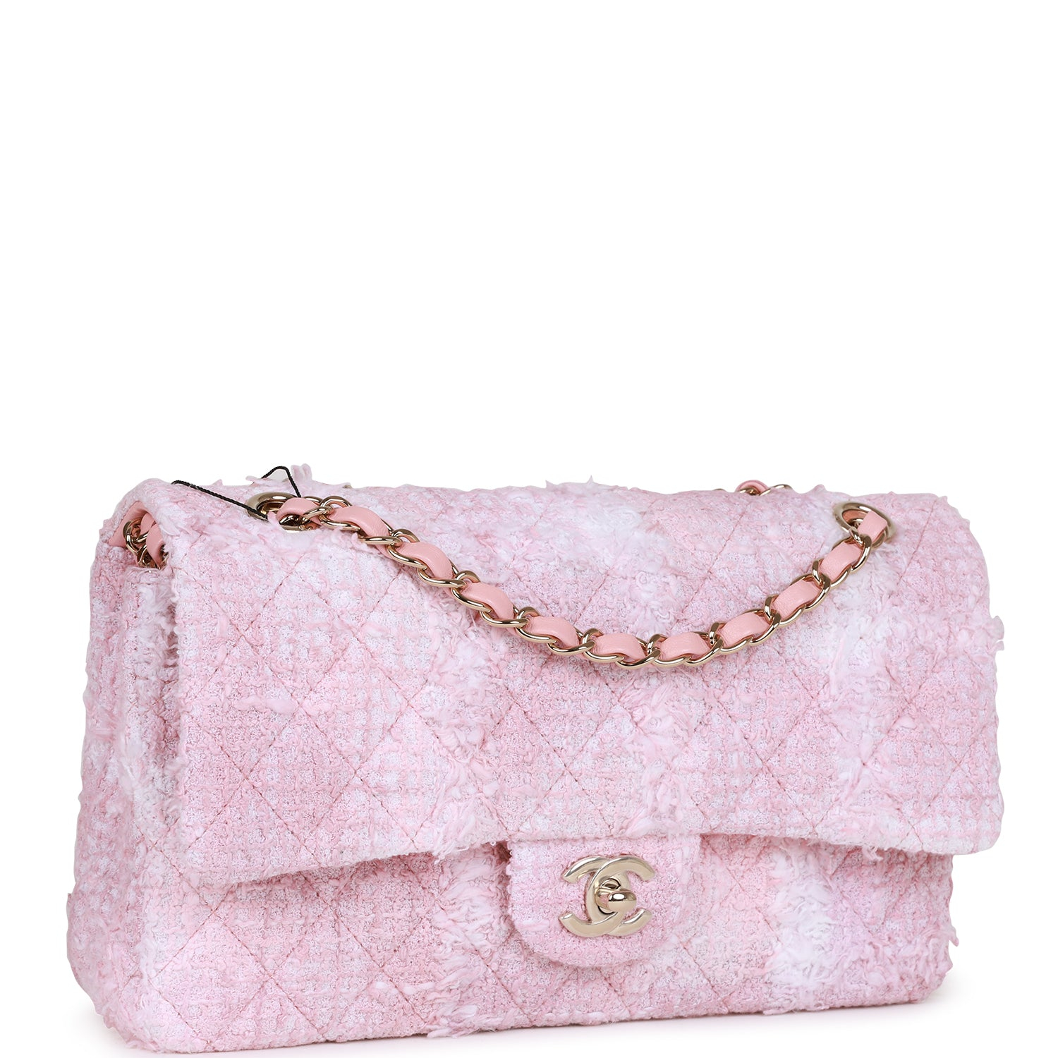 Chanel Classic Flag Bag Medium Classic Double Flap Bag Rose Sakura Tweed Light Gold Hardware