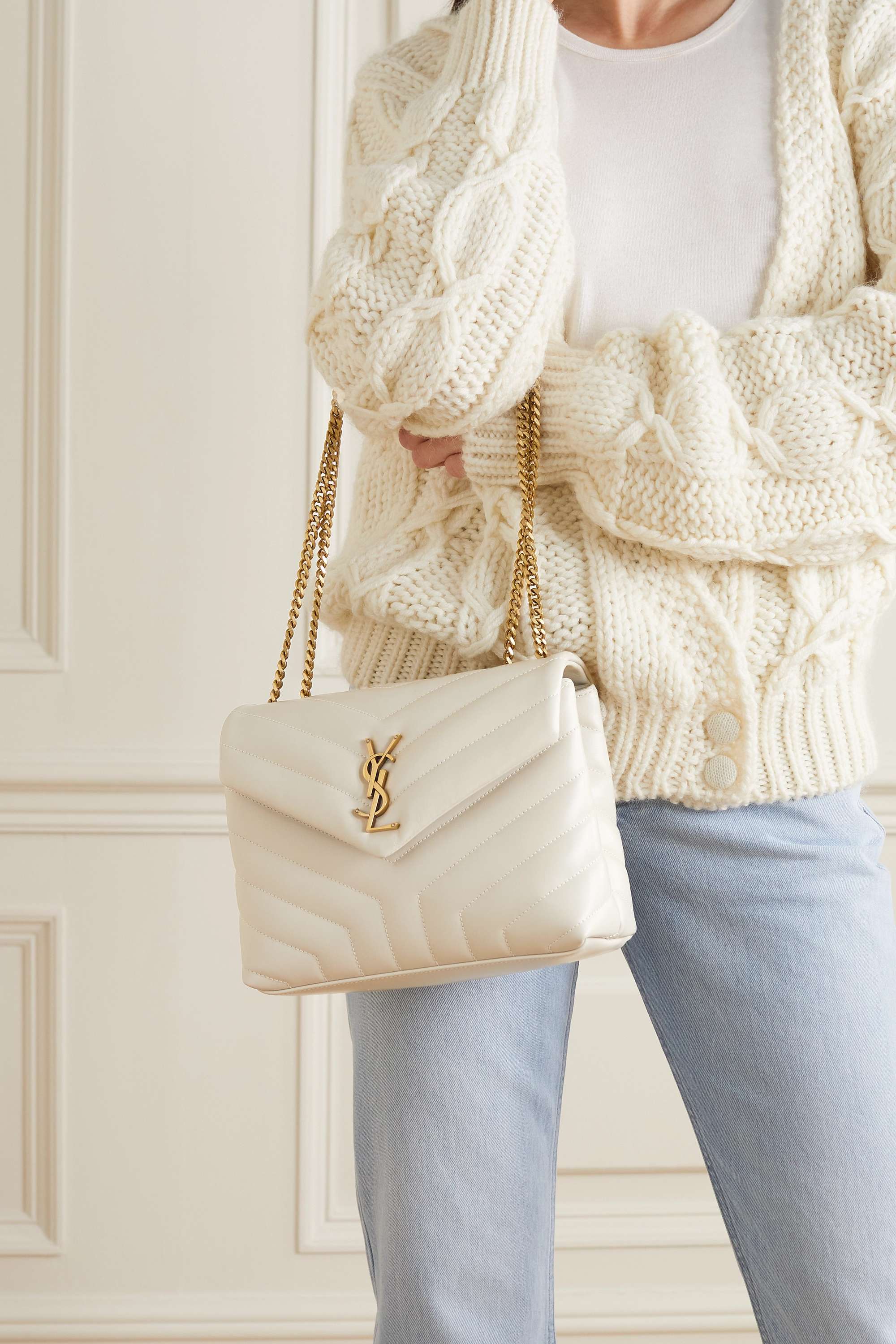 Saint Laurent YSL Loulou Small Quilted Leather Shoulder Bag white