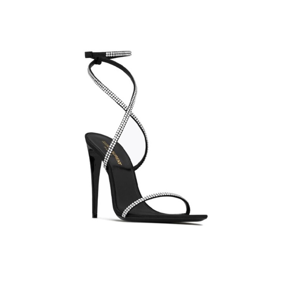 Saint Laurent YSL Rhinestone Set With Buckle Heels 10.5CM Slide Sandal