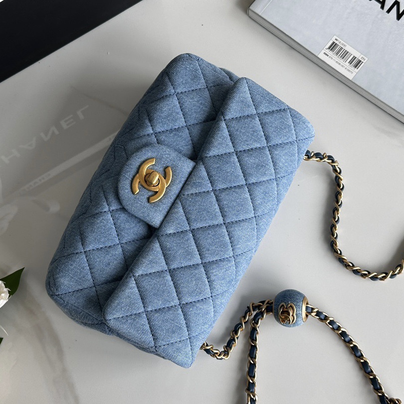 Chanel Classic Flag Bag Quilted Denim 20CM