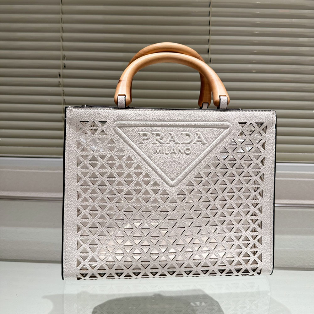 Prada Wooden Handle Hollow Orange Tote Bag