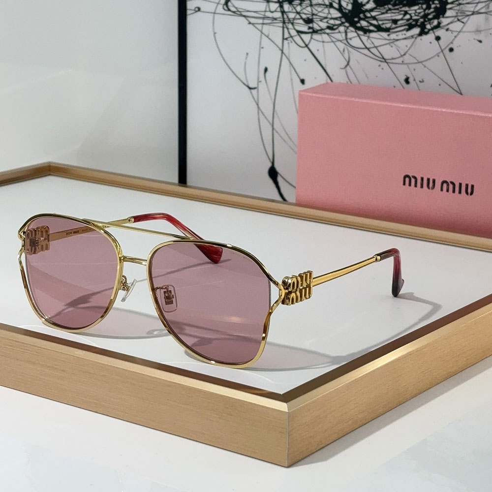 MIU MIU  Slim Metal Logo Mirror Legs Sunglasses
