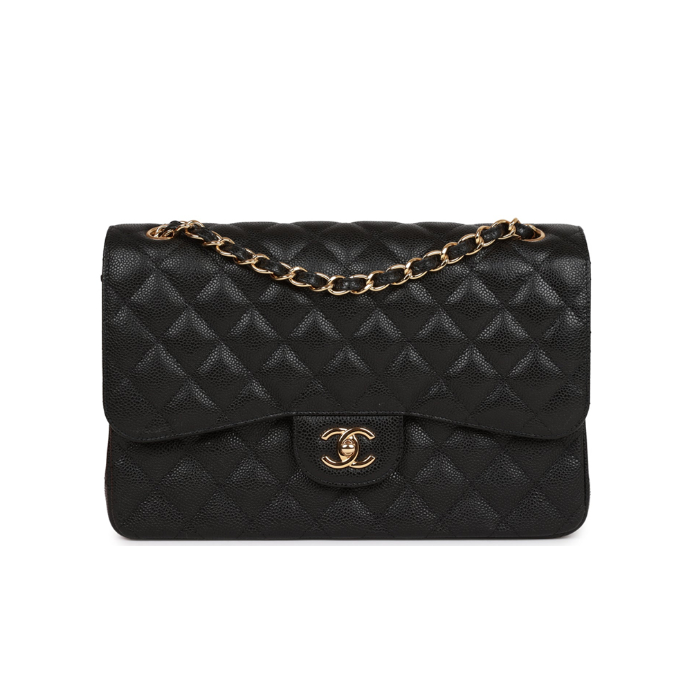 CHANEL Caviar Quilted Jumbo Double Flap Black 30CM