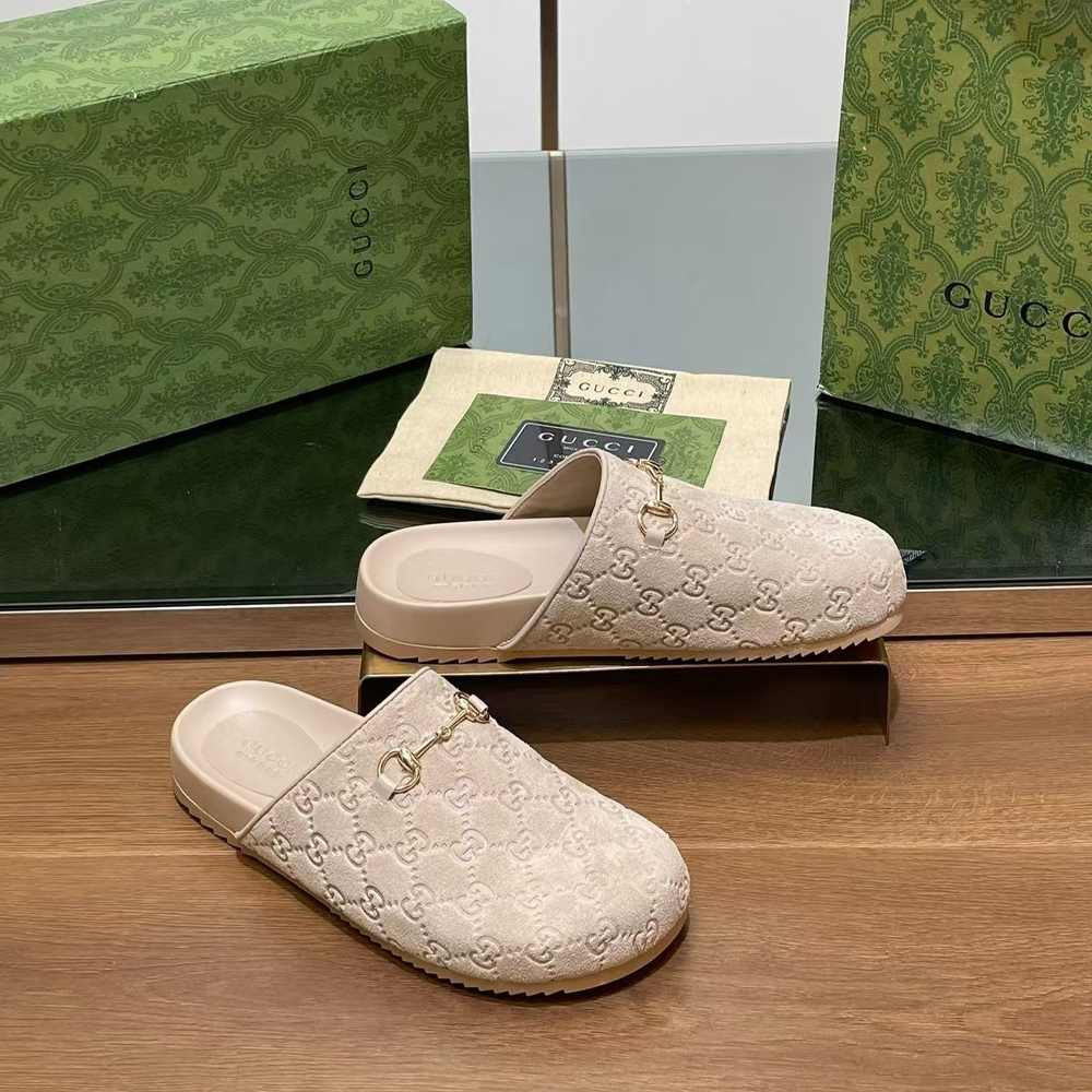 Gucci Horsebit GG suede mules