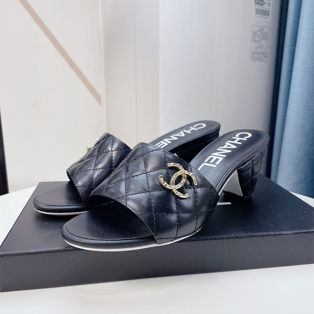 Chanel Sheep-leather Fashion High-heeled Slippers Slide Sandal