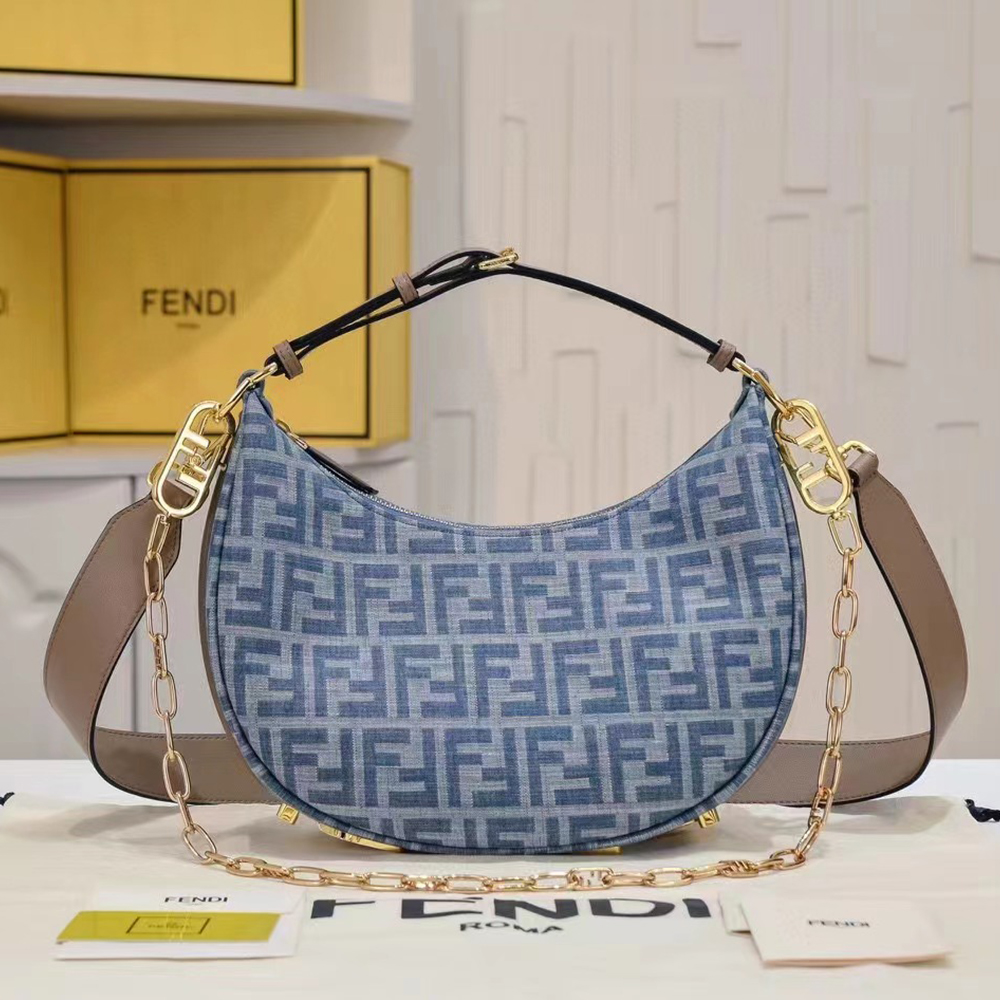 Fendi graphy Small Light blue FF denim fabric bag