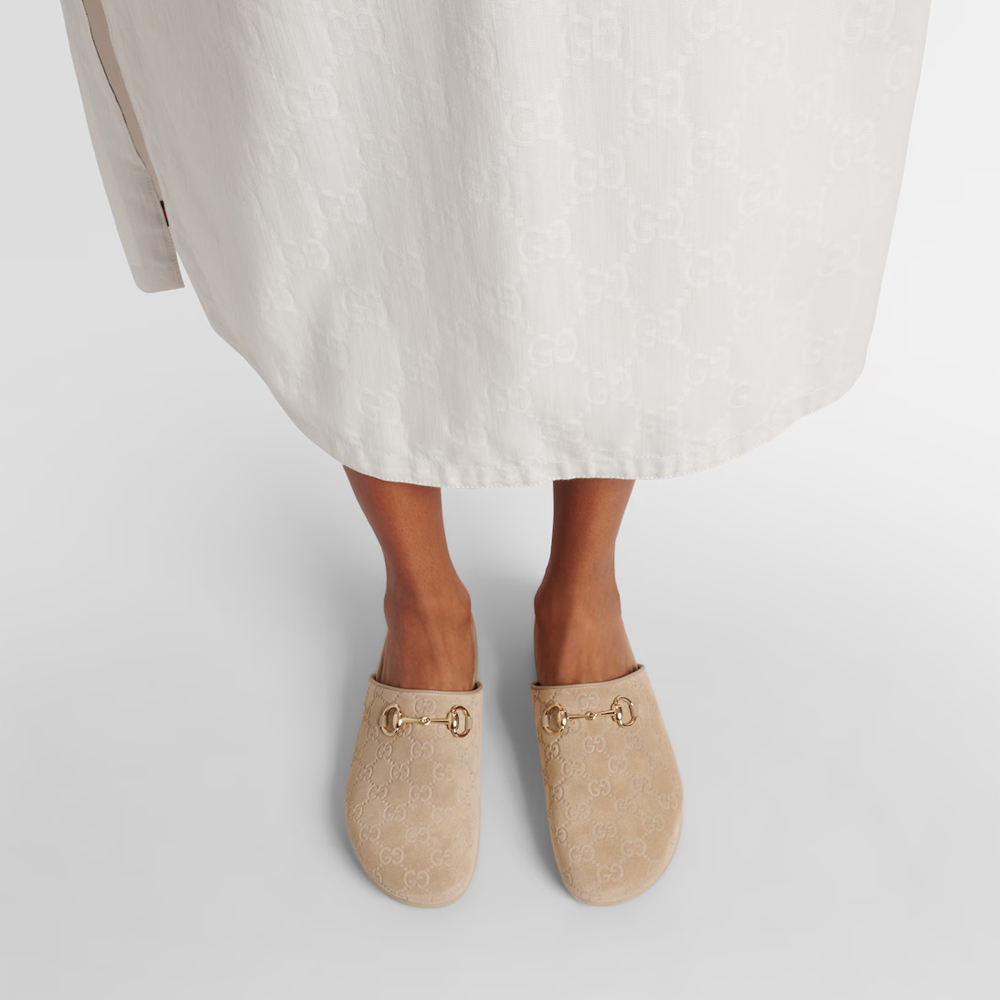 Gucci Horsebit GG suede mules
