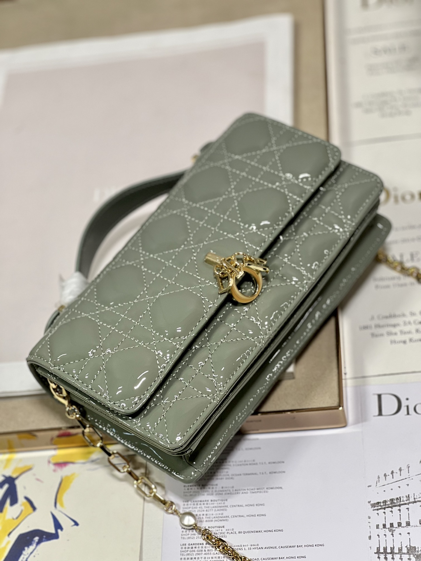Dior Miss Mini Bag Rock Gray Patent Cannage Calfskin