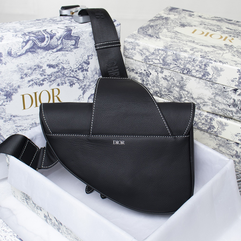 Dior Saddle Bag Black Grained Calfskin With Dior And Shawn Signature 1ADPO093YZS_H10E