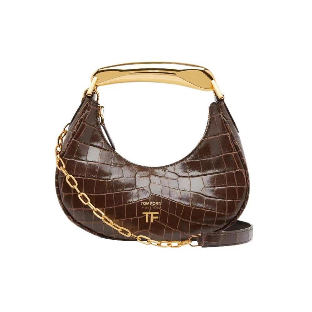 TOM FORD Shiny Stamped Crocodile Leather Bianca Mini HOBO Bag